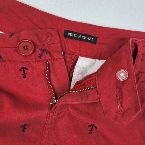 British Khaki SKIRT Womens Size 2 Red w Navy Blue Embroidered Anchors Nautical - Picture 6 of 11